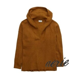 Aerie S/M+ Oversized Mustard CosyUp Waffle Hooded Sweater